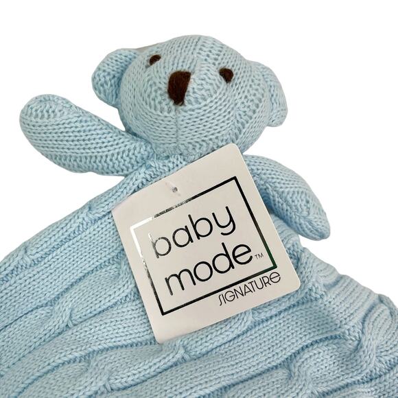 Baby Mode Cable Knit Lovey Blanket Blue Elephant 15.5" x 15" New - Picture 13 of 14